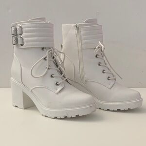 JustFab White Lace-Up Buckle Ankle Boots